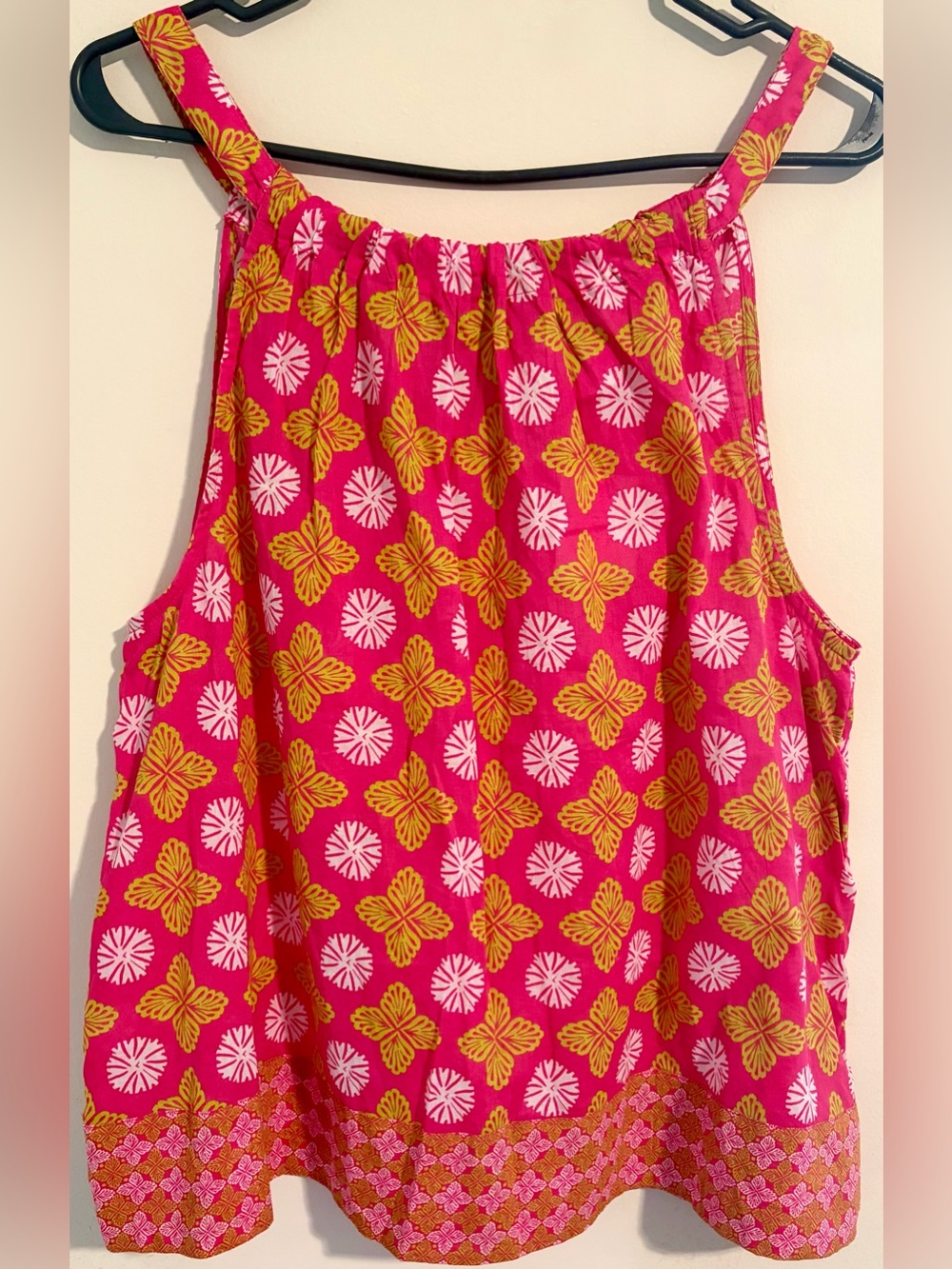 NWT Sigrid Olsen Womens XL Hot Pink & Lime Green 100% Cotton Sleeveless Tank Top